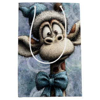 Winter Blau Kerstmis Schattige Giraf Met Hoed Medium Cadeauzakje