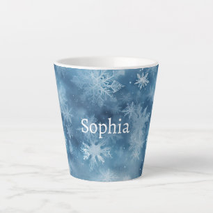 Winter Blau Witte Sneeuwvlokken Kerstmis Latte Mok