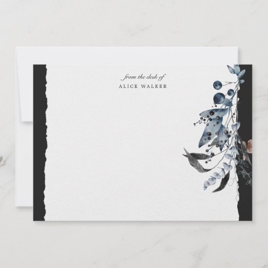 Winter Blauw Bloemen Monogram Stationery Note Kaar Notitiekaartje (Voorkant)