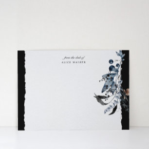 Winter Blauw Bloemen Monogram Stationery Note Kaar Notitiekaartje