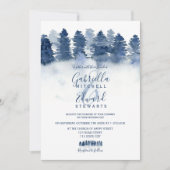 Winter blauw bos hout waterverf foto bruiloft kaart (Voorkant)