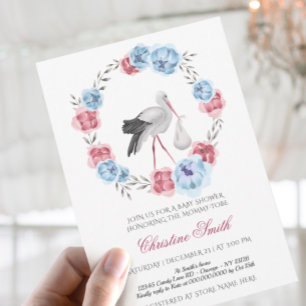 Winter Blauw en Blush Pink Floral Baby shower Kaart