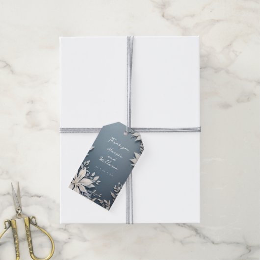 Winter blauw en wit bruiloft dank u cadeaulabel (Met Touw)