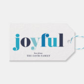 Winter Blauw "Joyful" gepersonaliseerde vakantie Cadeaulabel (Voorkant (Horizontaal))