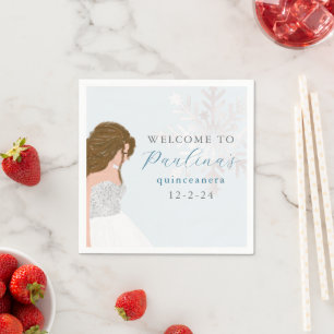 Winter Blauw Mis Quince 15e verjaardag Quinceañera Servet