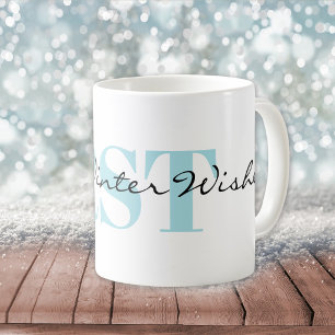 Winter Blauw Monogram en Warme Winterwensen Koffiemok