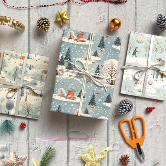 Winter Blauw set van 3 Inpakpapier Vel