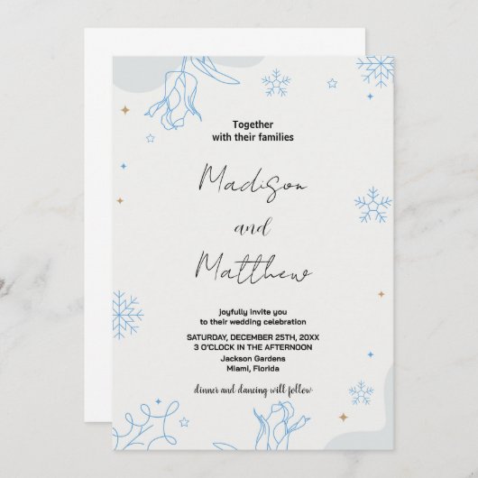 Winter Blauw Sneeuwt Bruiloft Uitnodigingen (Voorkant / Achterkant)