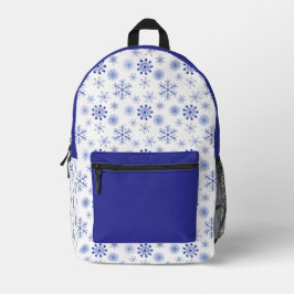Winter Blauw Sneeuwvlokpatroon en Koningsblauw Bedrukte Rugzak