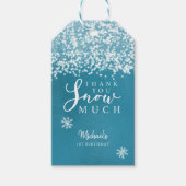Winter Blauw Verjaardagsfeest Dank u sneeuw veel Cadeaulabel (Voorkant)