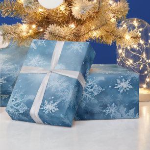 Winter Blauw Witte Sneeuwvlokken Kerstmis Cadeaupapier