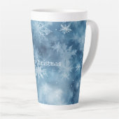 Winter Blauw Witte Sneeuwvlokken Kerstmis Latte Mok (Rechterhoek)