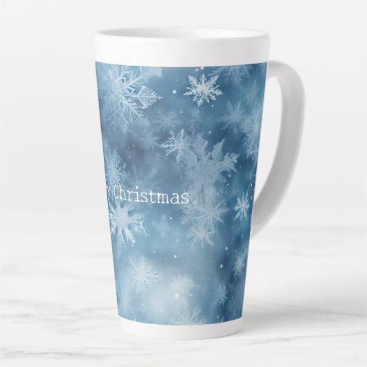 Winter Blauw Witte Sneeuwvlokken Kerstmis Latte Mok (Rechterhoek)