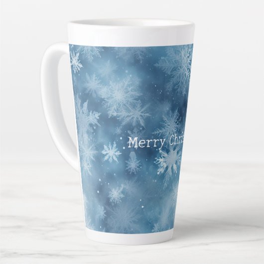 Winter Blauw Witte Sneeuwvlokken Kerstmis Latte Mok (Linkerhoek)
