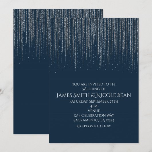 Winter Blauw & Zilver Glitterende Ijs Lichtjes Bru Kaart (Voorkant / Achterkant)