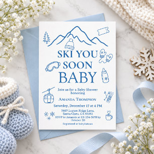Winter Blauwe Jongen Ski Je Binnenkort Baby Borrel Kaart