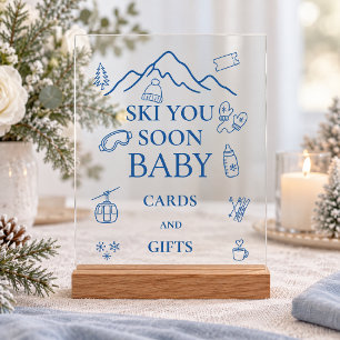 Winter Blauwe Jongen Ski You Soon Baby Shower Acryl Bord