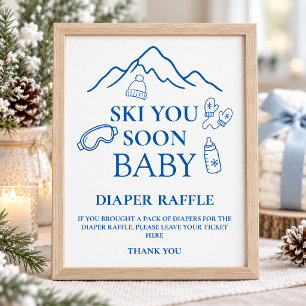 Winter Blauwe Jongen Ski You Soon Baby Shower Luie Poster