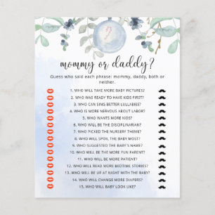 Winter blauwe mama of papa baby shower spel