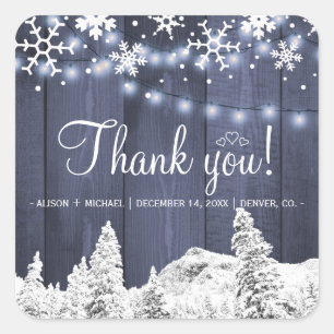 Winter blauwe schuur hout string lichten rustieke  vierkante sticker