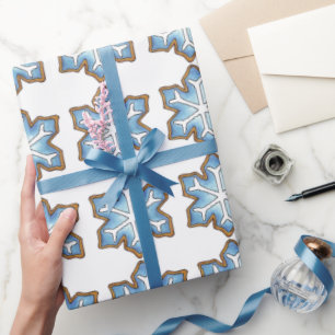 Winter Blauwe Sneeuwvlokken Suiker Cookie Vakantie Cadeaupapier