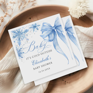 Winter Blauwe Strik Sneeuwvlokken Baby Shower Servet
