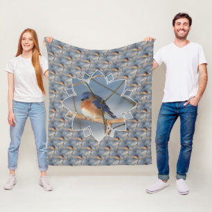 Winter Blauwe Vogel Natuur Vogel Kunst Patroon Fleece Deken