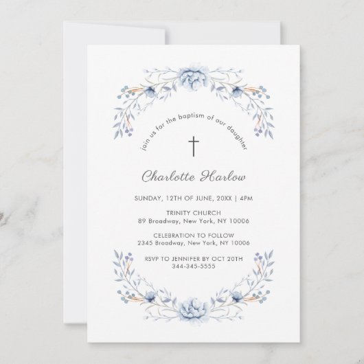 Winter Blauwe Wildbloem Kruis Dop Kaart (Voorkant)