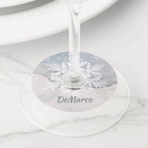 Winter Blauwte met Snowflake Wijnglaslabel