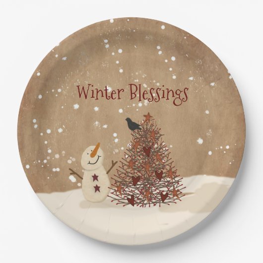 Winter Blessings Papieren Bordje (Voorkant)