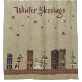 Winter Blessings Primitive Folkart Snowmen Douchegordijn (Voorkant)