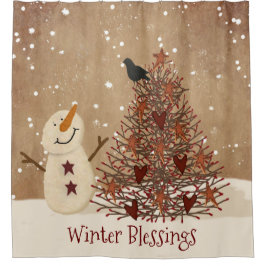 Winter Blessings Snowman Shower Curtain Douchegordijn