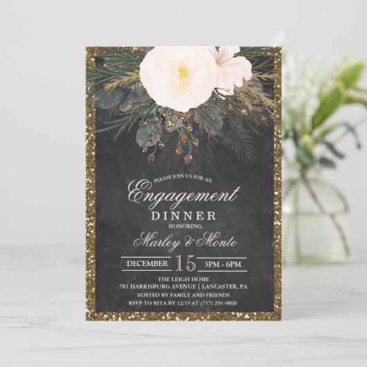 Winter Bloem Bruiloftsdiner Uitnodiging (Staand voorkant)