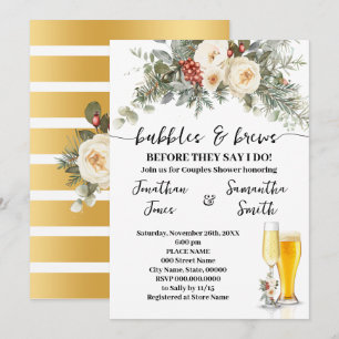 Winter Bloemen Bubbles & Dranken Bruiloftsdouche Kaart