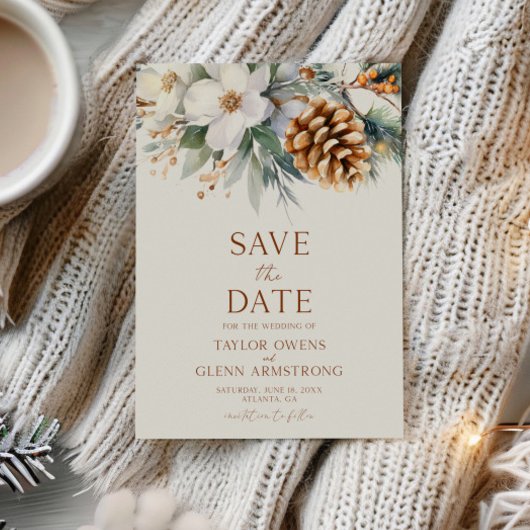 Winter Bloemen Dennnenappel Trouwdag Save The Date