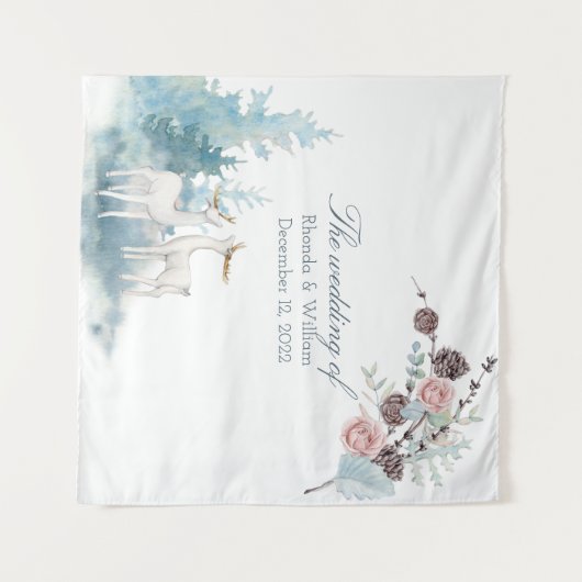 Winter bloemen- en bladwaterschildering bruiloft wandkleed (Voorkant (horizontaal))