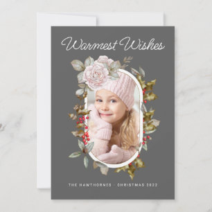 Winter Bloemen en Evergreens Vakantie Foto Feestdagenkaart