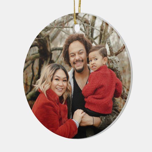Winter Bloemen Familie Eerste Kerstmis Custom Foto Keramisch Ornament (Links)