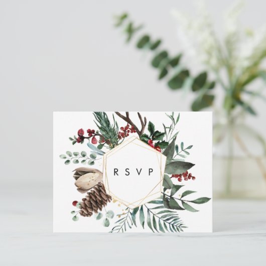 Winter Bloemen Geometrische bruiloft RSVP briefkaa Briefkaart (Staand voorkant)