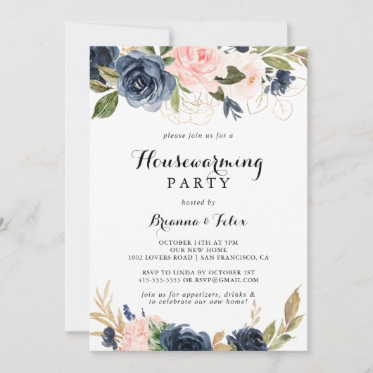 Winter Bloemen Kalligrafie Housewarming Party Kaart (Voorkant)