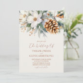 Winter Bloemen Pine Tree Cone Wedding Kaart (Staand voorkant)