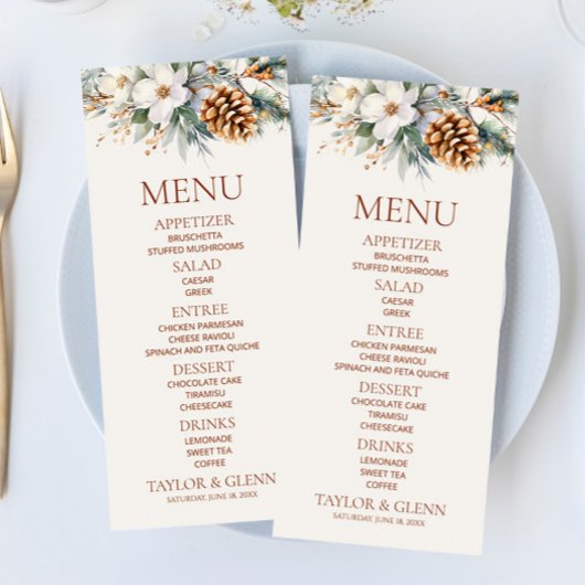 Winter Bloemen Pine Tree Cone Wedding Menu