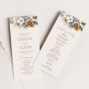 Winter Bloemen Pine Tree Cone Wedding Programma