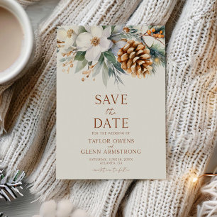 Winter Bloemen Pine Tree Cone Wedding Save The Date