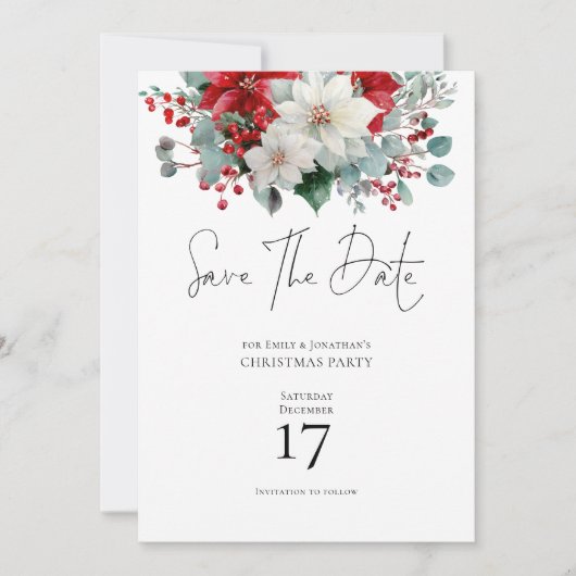 Winter Bloemen Poinsettia Kerstmis Save the Date Kaart (Voorkant)