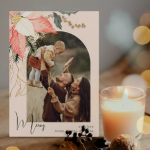 Winter Bloemen Roze Vrolijk Eén Foto Vakantie Kaar Feestdagenkaart