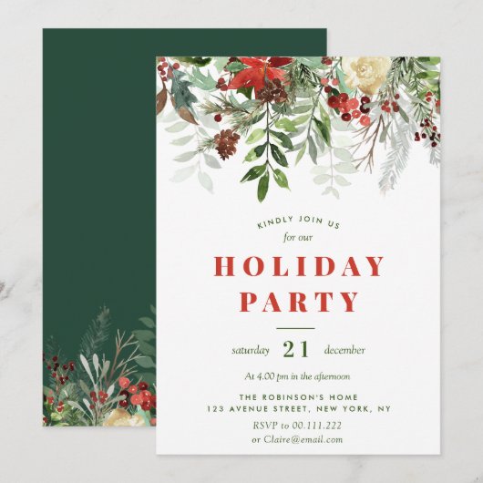 Winter bloemenkerstfeest kaart (Voorkant / Achterkant)