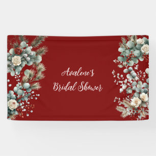 Winter Bloemige Rode Witte Rozen Bruiloft Feest Spandoek