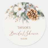 Winter Bloemstuk Dennenboom Bruidsdouche Ronde Sticker (Voorkant)