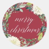 Winter Blooms | Vrolijk kerstfeest Ronde Sticker (Voorkant)